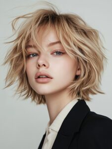 En shaggy blond bob kan gi en litt edgy og rufsete stil.